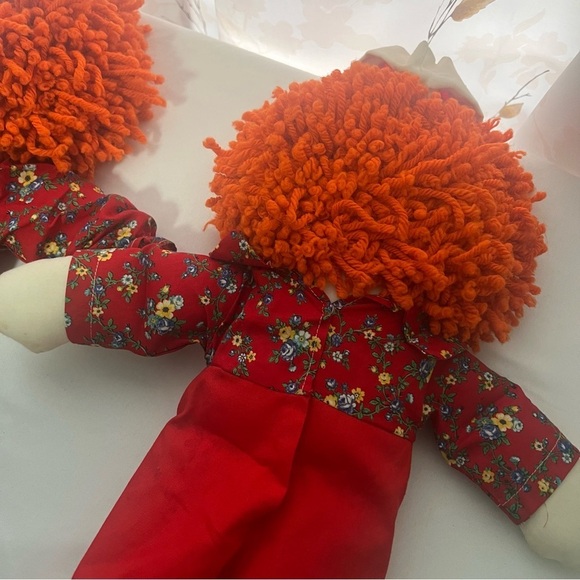 Raggedy Ann and Andy 19” Handcrafted Dolls with Orange Yarn Hair Vintage - Picture 8 of 13